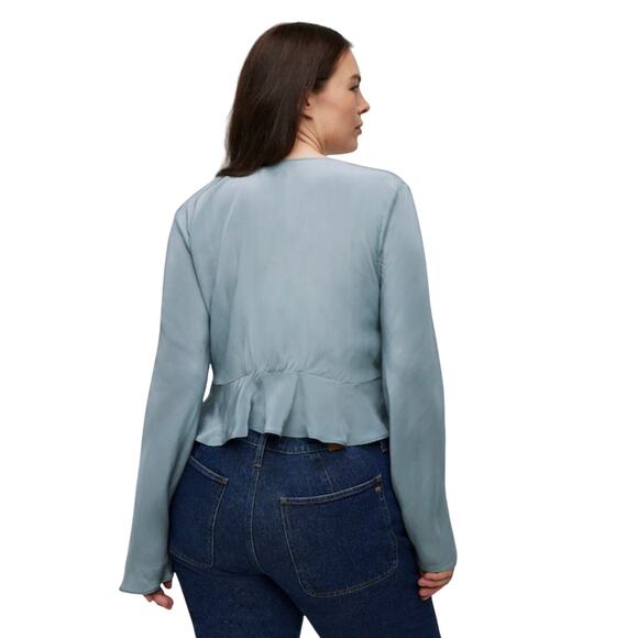 MADEWELL Women’s Bell-Sleeved Wrap Top in Faded River Gray size 10 - Picture 2 of 6